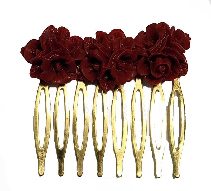 Flamenco Comb with 3 Red Flowers